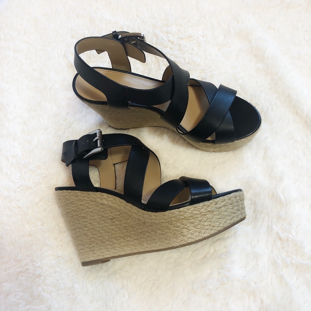 Michael Kors Black Celia Wedge Size 9.5 Leather